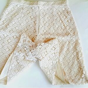 Culottes Lace Shorts Ivory Cotton Fabric Size Medium Fully Lined Hand Made